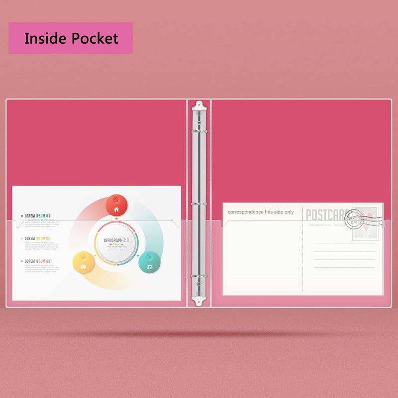 Nature Touch 3 Ring Binder, Glitter 1 Inch Organizer (10.5'' x 11.5'') Holds 8.5’’ x 11’’ Letter Size 300 Pages, Waterproof Durable View Binder, 2 Pack, Pink - Image 4